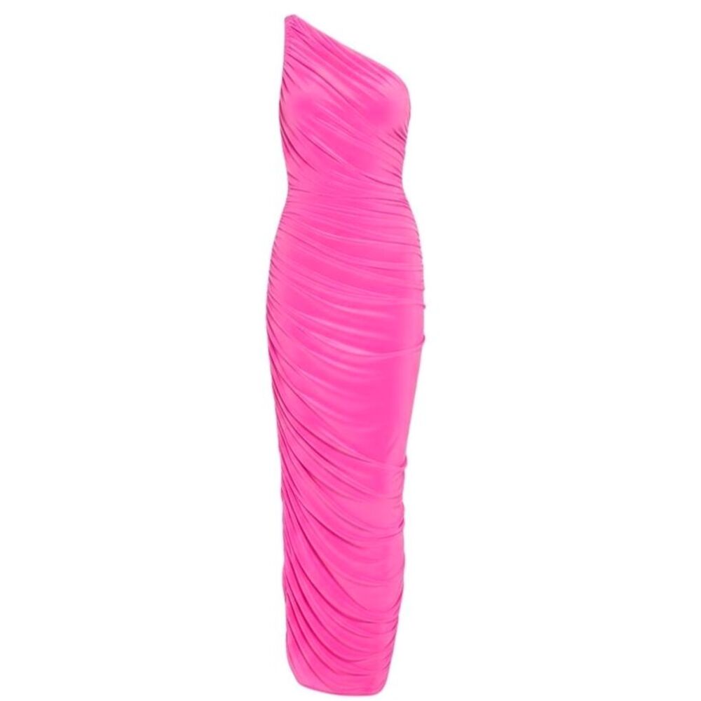 Norma Kamali Hot Pink Ruched One Shoulder Maxi Dress